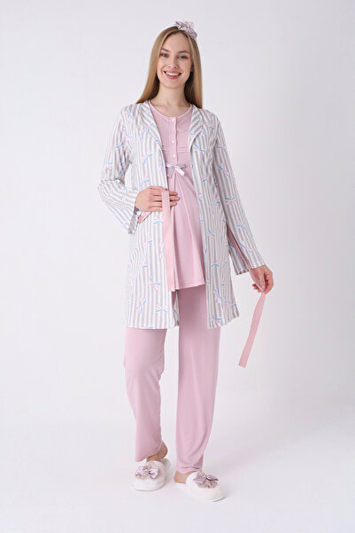 ERDENİZ TEKSTİL Maternity Pajama and Dressing Gown Set 3-Piece – Maternity Pa...
