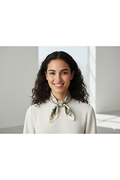 MAESTRO WOMAN Γυναικείο μπεζ σατέν φουλάρι με τετράγωνο σχέδιο 70x70