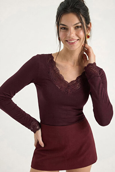 Bianco Lucci Women's V-Neck Lace Viscose Blouse 1041 60283944