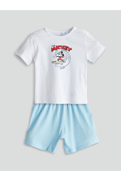 LC Waikiki Lcw Baby Ecru Mickey Mouse Printed Baby Boy T-Shirt and Shorts 2-P...