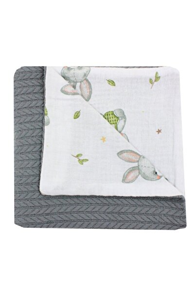 PRICHINDEL Knitted Blanket, Edy, Bunny Fifi, Muslin Reverse, Dark Gray, 100x80cm