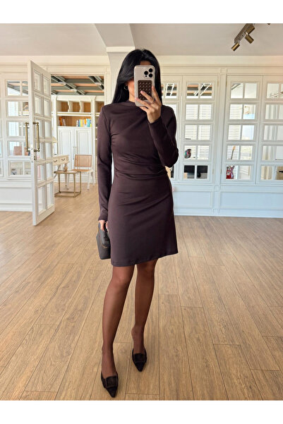 My Blog Brown Padded Drawstring Dress - 261018