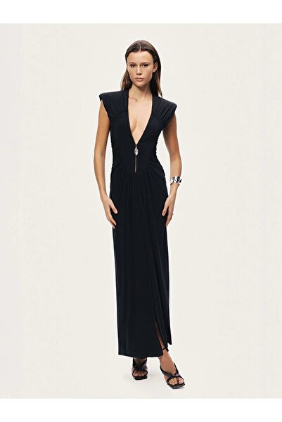 Nocturne DRAPELİ VE FERMUAR DETAYLI MAXİ ELBİSE D