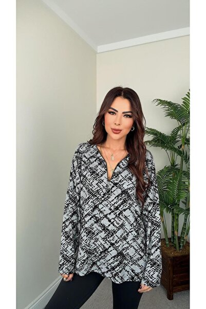 DİDEM GÜLTAKTI Elize Women's Collar Zippered Gray Soft Blouse