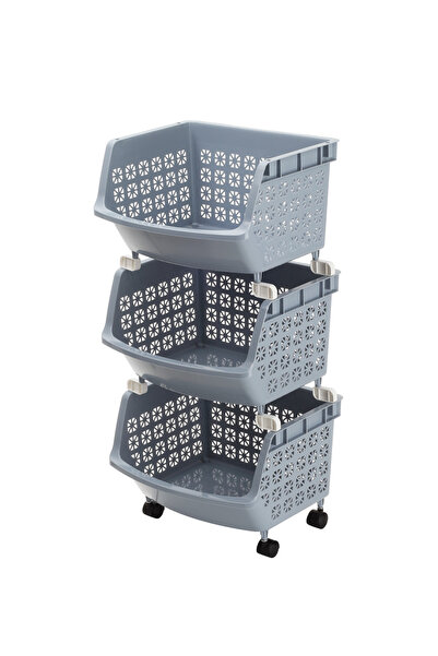 Lawazim 3-Tier Stackable Storage Rack 35.8x32.5x74cm Blue Multipurpose Organizer