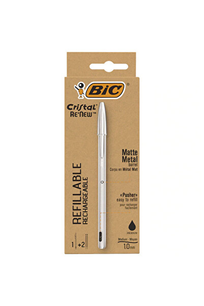 Bic Stilou retractabil metalic negru + 2 rezerve