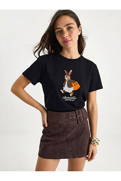 Bianco Lucci Ženski zec Vezena izvezen B okrugla kragna B Osnovni T T-shirt 7...