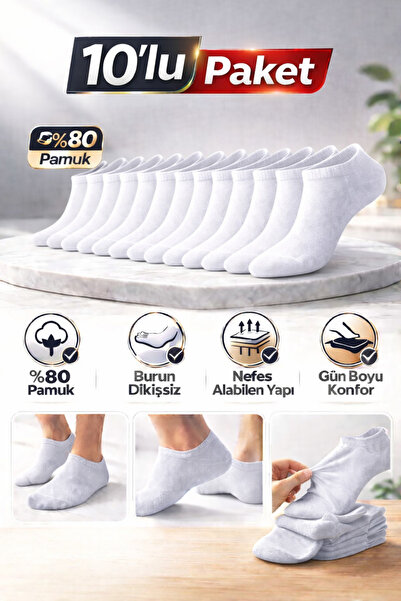 Baff 10'lu Paket Pamuklu Beyaz Sneaker Patik Çorap