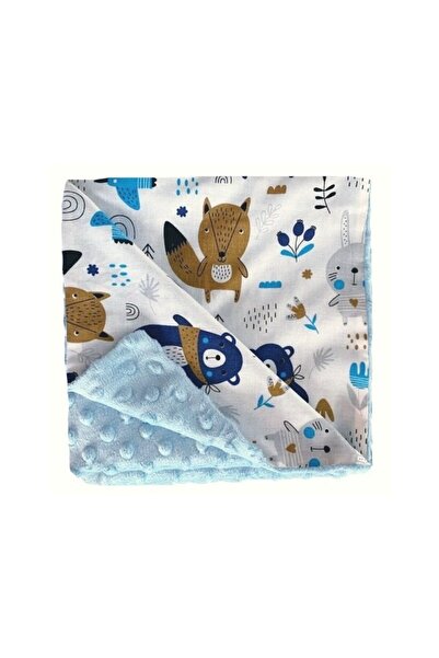 PRICHINDEL Pătură cu două fețe, Minky albastru, ursuleț cu eșarfă