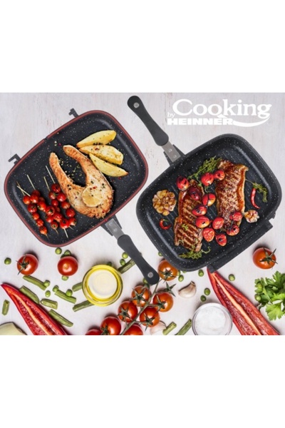 Heinner RECTANGULAR DOUBLE GRILL PAN, ALUMINUM, 36x24x7.5 CM, DARK LINE CLASSIC