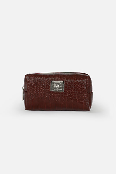 ICONE BAG Textured Faux Leather Makeup Bag Pen Holder