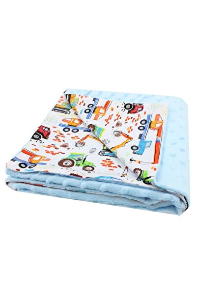 PRICHINDEL Blue Minky Blanket with Cars and Tractors, 76 x 100 cm