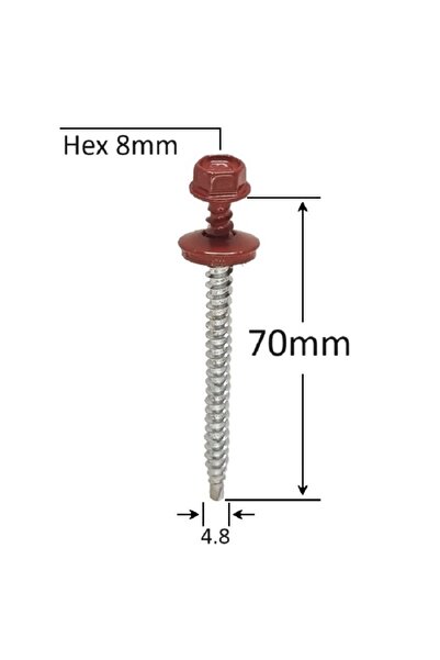 Gray Square Surub Autoforant Cap Hexagonal 4.8x70mm Rosu RAL 3011- 150 buc/cutie