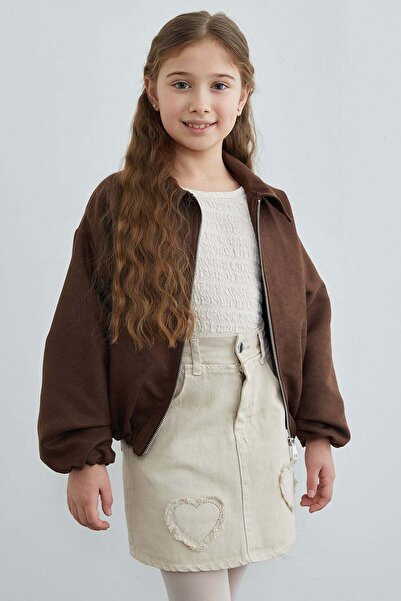 Fulla Moda Zippered Suede Girls' Bomber Jacket