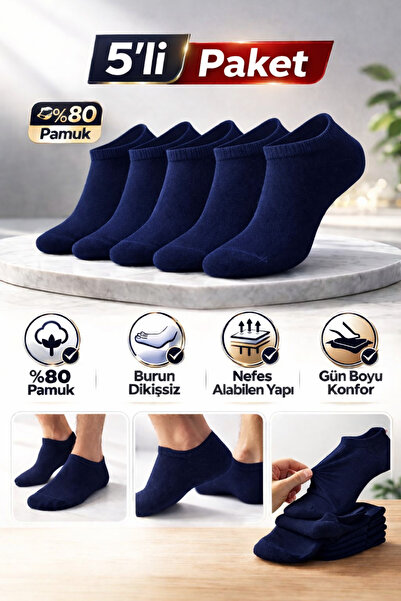 Baff 5'li Lacivert Pamuklu Unisex Görünmez Çorap