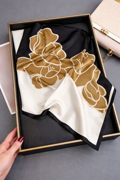 Behills Bandană pentru femei, țesătură din raion cu model floral, eșarfă italiană cusută la gât, bandană pentru păr 50x50cm