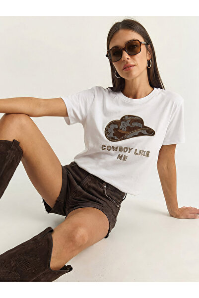 Bianco Lucci Γυναικείο καπέλο καουμπόι με κεντημένες χάντρες και βασικό μπλου...