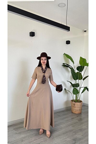 modadagiyim Women's Maxi Length Flared Flounce Self-Foulard Short Sleeve Very...