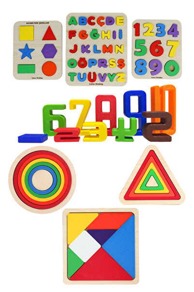 lina hobby 7 Parça Dev Eğitici Set - Ahşap Tabanlı ve PLA Renkli Parçalar Har...