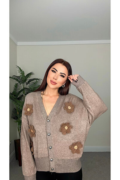DİDEM GÜLTAKTI Umbra Women's Floral Detailed Brown Soft Cardigan