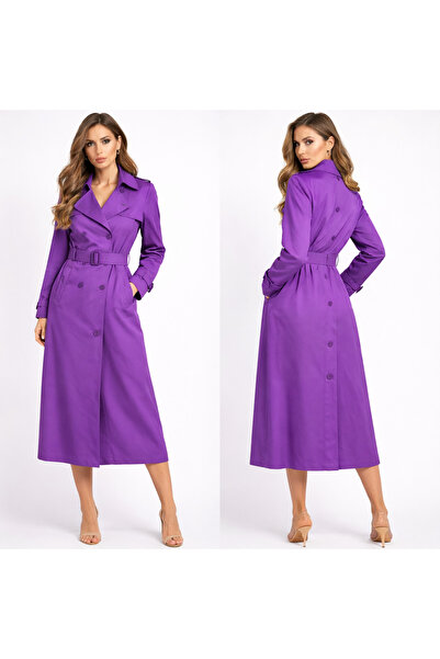 Almira Hafif Kumaş Astarsız Mor Trençkot – Modern Kruvaze Kesim