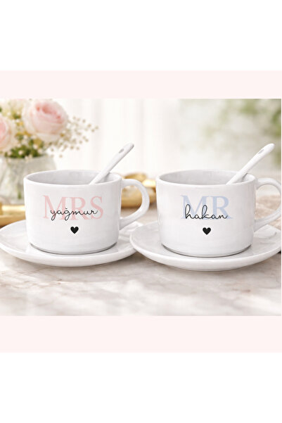 MyWorldorganization Kişiye özel MR and MRS isim tasarımlı kaşıklı kahve finca...