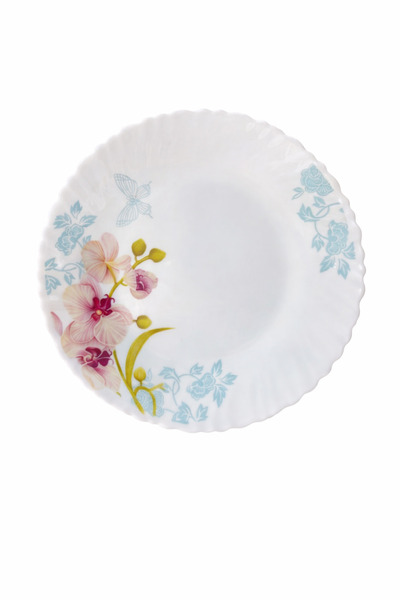 OEM Set of 6 Dinner Plates 24.15 cm, Floral Pattern with Orchids and Butterfl...