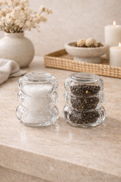 DİVAYS طقم مكون من 2 وعاء للملح والفلفل الأسود والبهارات على شكل حبات زجاجية ...