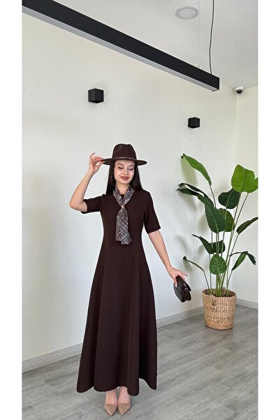 modadagiyim Women's Maxi Length Flared Flounce Self-Foulard Short Sleeve Very...