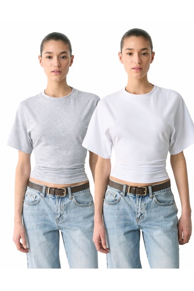 ossons Βαμβακερό μπλουζάκι με μανίκια νυχτερίδα και λεπτομέρειες στη μέση - Σ...