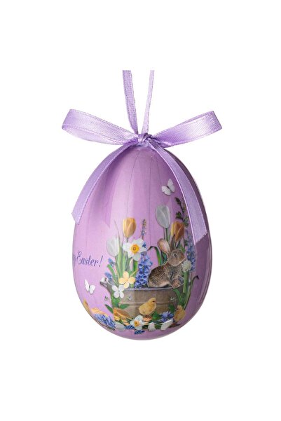 OEM Ou Decorativ de Paste Pictat Mov Iepurasi& Lavanda 7.5cm