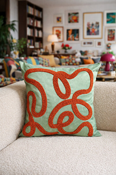 Pilloveland غطاء وسادة مطرز - 43*43 سم - منحني - PNK001