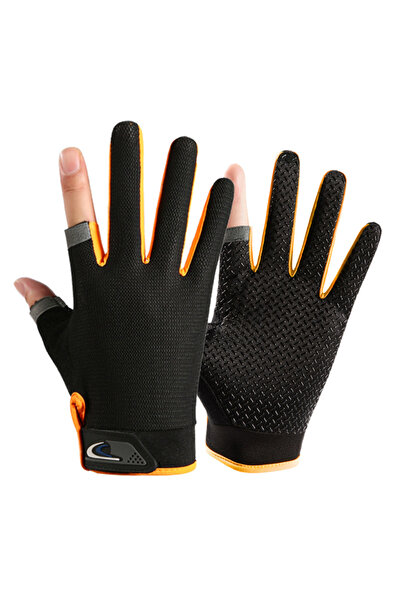 Choice5 orange Summer Spring Fishing Gloves for Men Cycling Two Fingerless An...