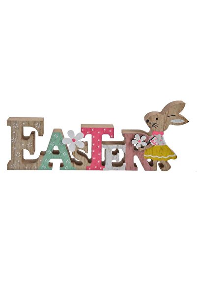 OEM Decoratiune de Paste din Lemn "EASTER" Flori Iepure 20x2x7.5cm