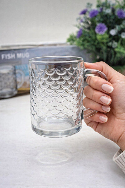 OEM Set of 6 Glass Mugs 220 ml Joker Fish, Textured Scale Pattern, For Coffee...