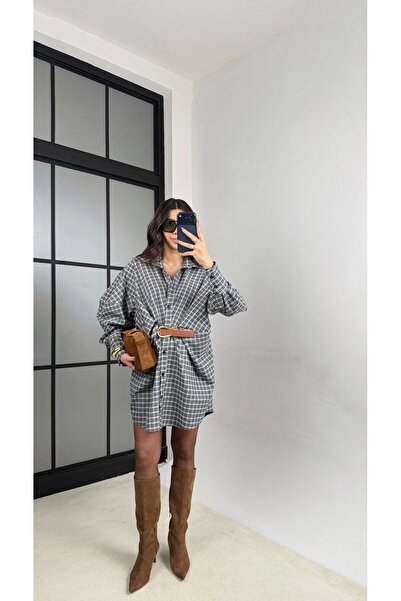 cottonage Plaid Dress with Belt Detail