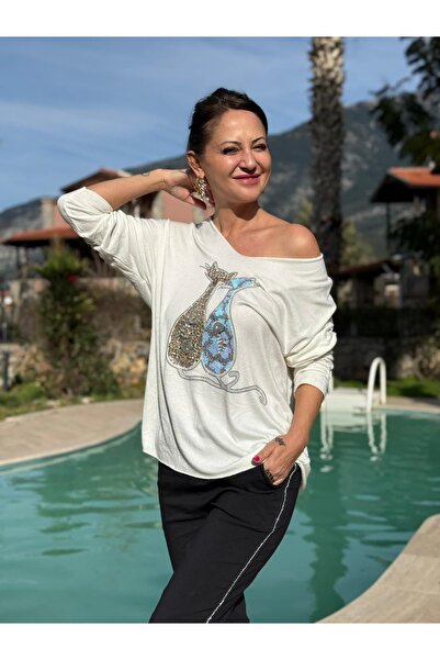 Punta Otantik Yg27010 Cat Patterned Italian Knitwear White