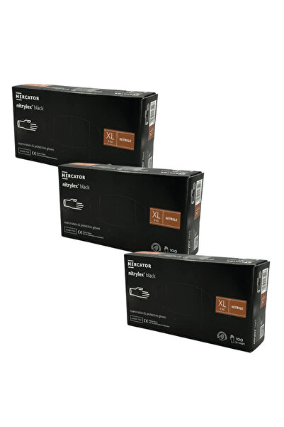 Mercator Promo Pack 3 x Box of 100 Disposable Nitrile Gloves - Black, Size XL