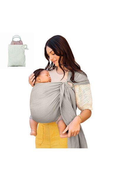 choice2 OneSize Light Grey Double ring baby sling, newborn front hugging back...