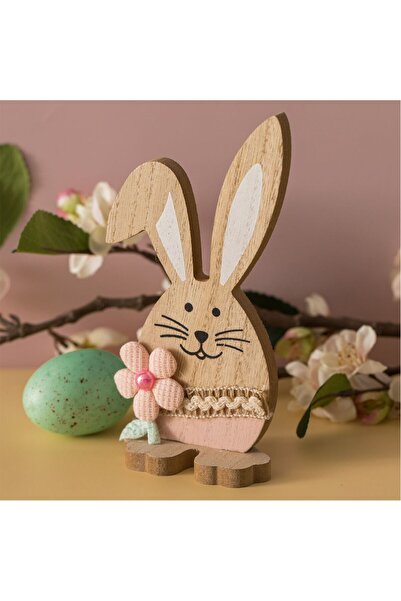 OEM Πασχαλινή Διακόσμηση Ξύλινο Λαγουδάκι με Λουλούδι 8.5x4.5x17εκ.