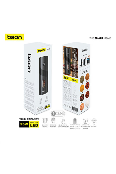 bson مطحنة فلفل كهربائية 25 واط - سعة 110 مل، مزودة بإضاءة LED، مطحنة متعددة ...
