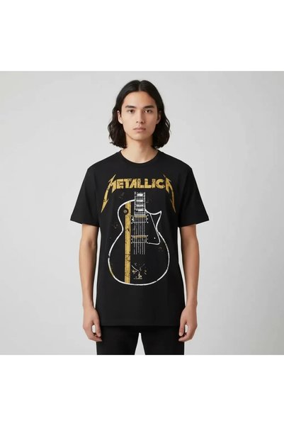 Generic Brand Tricou Metallica cu chitară, negru