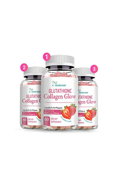 NATUREGLOW 3 قطع من مستحضر ناتشر جلو جلوتاثيون كولاجين جلو - بنكهة الفراولة