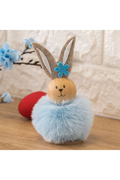 OEM Easter Decoration Wooden Bunny with Faux Fur & Felt Ears Ø10x14.5cm