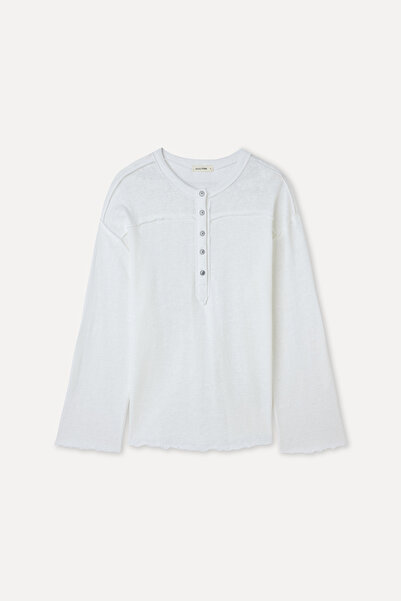 Mudo Button-Detail Oversize Crewneck Sweatshirt