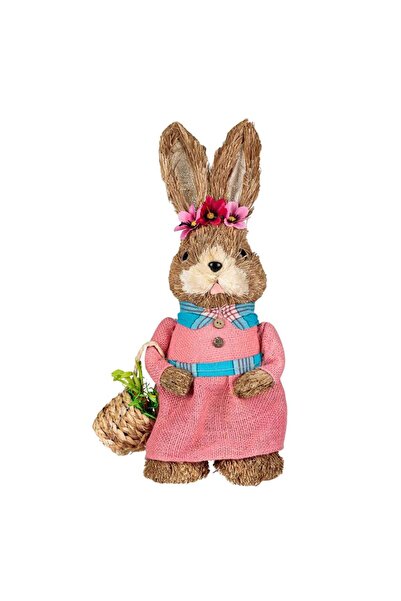 OEM Figurina Decorativa de Paste din Iarba Iepure Rochie Roz Cos 36cm