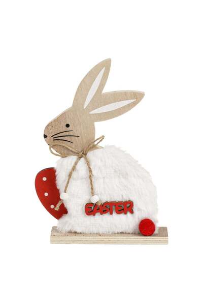 OEM Decoratiune de Paste din Lemn Iepure cu Blana Artificiala Alba Ou "Easter...