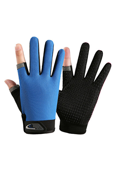 Choice3 blue Summer Spring Fishing Gloves for Men Cycling Two Fingerless Anti...