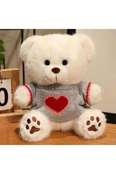 Choice13 دمية دب قطيفة رمادية وبيضاء عالية الجودة وبري شكل قلب، مقاس 20 سم، ل...