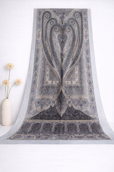SHAWL SECRET Glamour Cotton Ethnic Shawl 2 - 52863 Ice Blue Black